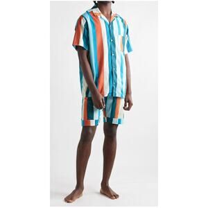 Desmond & Dempsey Striped Cotton Pyjama Set Shirt Shorts 100% Cotton Men’s Small